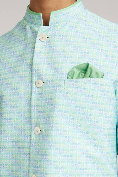 Buy Bubber Couture Green Cotton, Silk Cathedral Print Bundi Jacket Online at Aza Fashions Buy_Bubber Couture_Green Cotton, Silk Cathedral Print Bundi Jacket _Online_at_Aza_Fashions