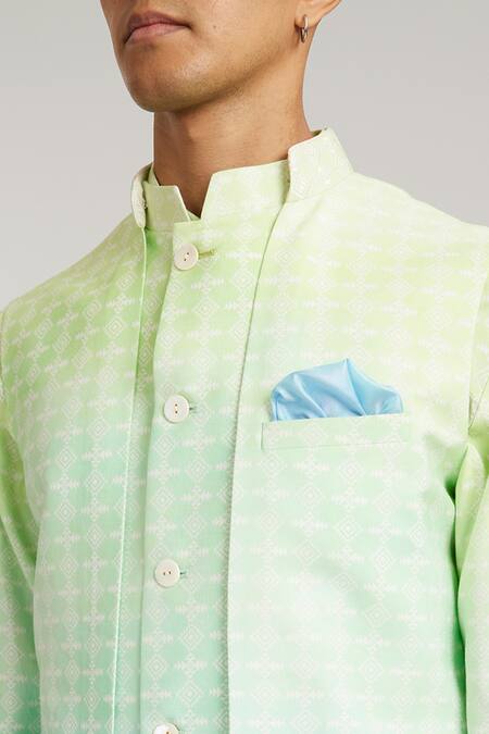 Buy Bubber Couture Green Cotton, Silk Ombre Trimond Print Bundi Jacket Online at Aza Fashions Buy_Bubber Couture_Green Cotton, Silk Ombre Trimond Print Bundi Jacket _Online_at_Aza_Fashions