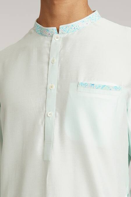 Shop_Bubber Couture_Green Cotton, Silk Mario Foliage Print Kurta And Pant Set _Online_at_Aza_Fashions