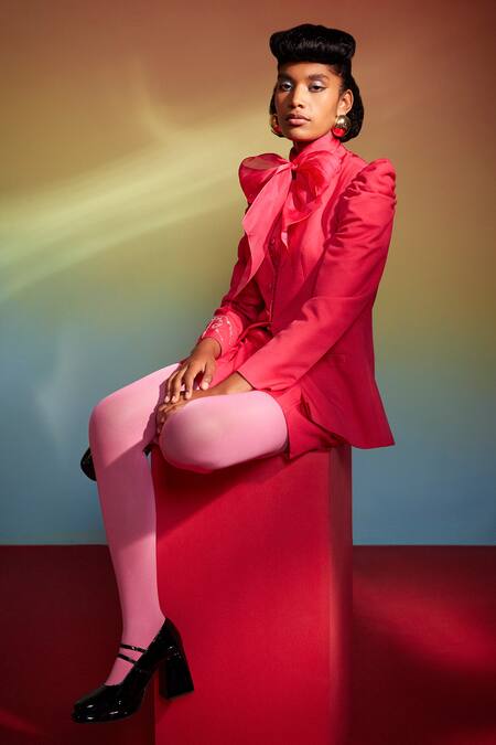 Shop GG By Asha Gautam Pink Rose Lotus Embroidery Ocean Theme Octopus Jacket Skirt Set at Aza Fashions Shop_GG By Asha Gautam_Pink Rose Lotus Embroidery Ocean Theme Octopus Jacket Skirt Set _at_Aza_Fashions