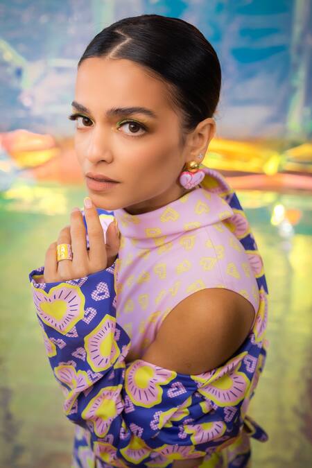 Papa Don't Preach Pret_Pink Lycra Round Neck Pac Street Girl Print Catsuit _Online_at_Aza_Fashions