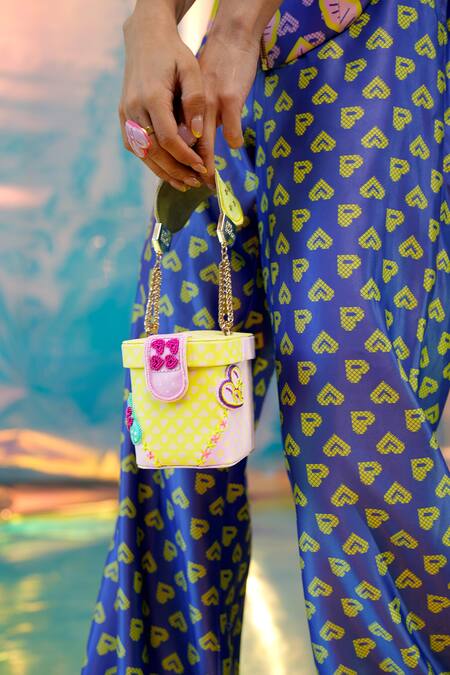 Papa Don't Preach Pret_Blue Satin Pac Street Girl Print Flared Pant _Online_at_Aza_Fashions