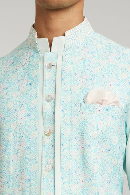 Bubber Couture_Blue Cotton, Silk Santos Printed Layered Kurta With Pant _Online_at_Aza_Fashions