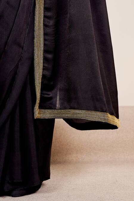 Somya Goyal Black Polyester Embroidery Scoop Neck Border Saree With Blouse at Aza Fashions Somya Goyal_Black Polyester Embroidery Scoop Neck Border Saree With Blouse_at_Aza_Fashions