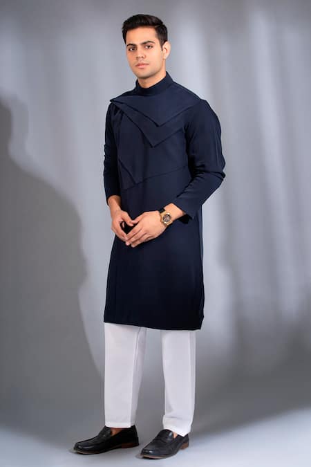 Shop Menero Blue Chanderi Silk, Crepe Asymmetric Layered Kurta With Pant at Aza Fashions Shop_Menero_Blue Chanderi Silk, Crepe Asymmetric Layered Kurta With Pant _at_Aza_Fashions