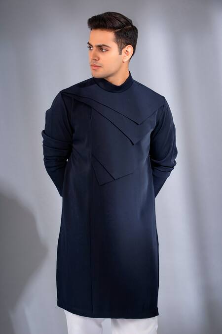 Menero Blue Chanderi Silk, Crepe Asymmetric Layered Kurta With Pant Online at Aza Fashions Menero_Blue Chanderi Silk, Crepe Asymmetric Layered Kurta With Pant _Online_at_Aza_Fashions