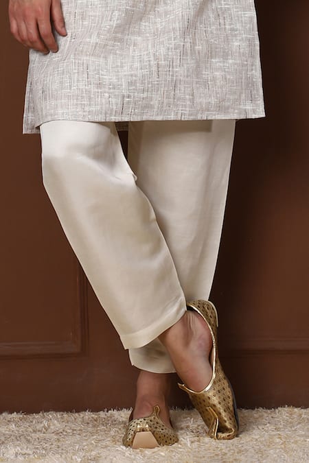 Buy_Menero_Brown Cotton, Linen, Handloom Cotton, Silk Thread Bodice Kurta With Pant _Online_at_Aza_Fashions