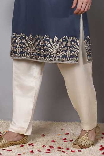 Buy_Menero_Blue Cotton Embroidery Thread Kurta Pant Set For Kids