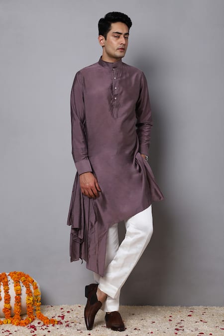 Buy_Menero_Pink Chanderi Silk, Cotton Solid Draped Kurta With Pant _Online_at_Aza_Fashions