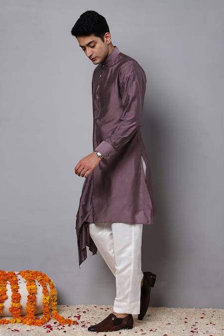 Shop_Menero_Pink Chanderi Silk, Cotton Solid Draped Kurta With Pant _Online_at_Aza_Fashions