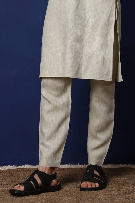 Buy_Menero_Green Linen Embroidery Drop Pattern Kurta With Pant _Online_at_Aza_Fashions