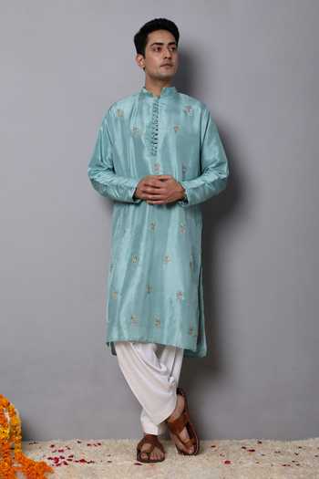 Menero Dabka Embroidered Kurta With Pathani 