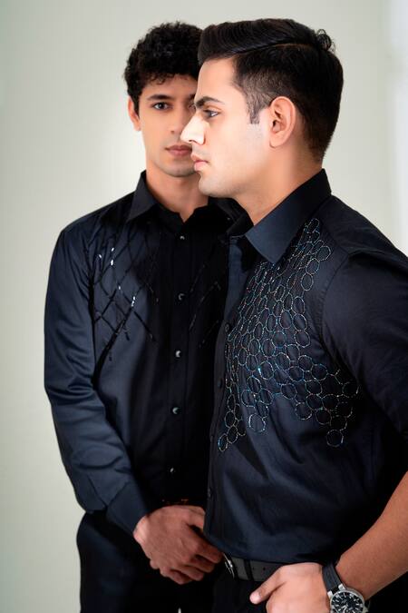 Buy_Menero_Black Cotton Cut Work Spheric Cutdana Embroidered Shirt _Online_at_Aza_Fashions