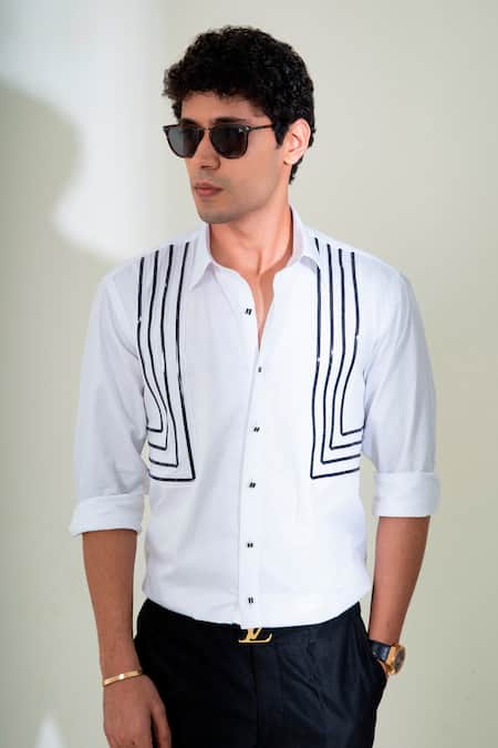 Shop Menero White Cotton Embroidery Pintex Shirt at Aza Fashions Shop_Menero_White Cotton Embroidery Pintex Shirt _at_Aza_Fashions