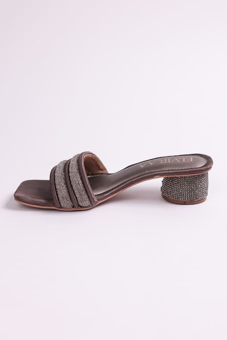Buy_Elviraa By Pranali A Oswal_Brown Rhinestones Embellished Puffy Strap Heels _Online_at_Aza_Fashions
