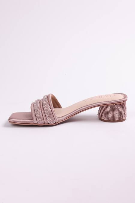 Buy_Elviraa By Pranali A Oswal_Pink Rhinestones Embellished Puffy Strap Heels _Online_at_Aza_Fashions