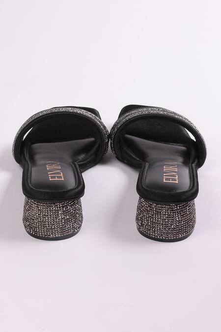 Buy_Elviraa By Pranali A Oswal_Black Rhinestones Embellished Puffy Strap Heels _Online_at_Aza_Fashions