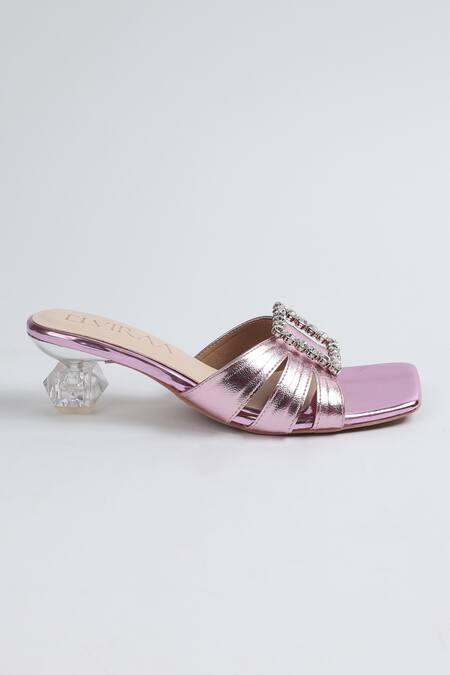 Elviraa By Pranali A Oswal_Purple Stone Embellished Buckle Heels _Online_at_Aza_Fashions
