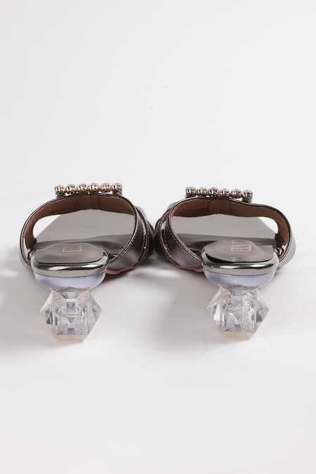 Elviraa By Pranali A Oswal_Grey Stone Embellished Metallic Heels _Online_at_Aza_Fashions