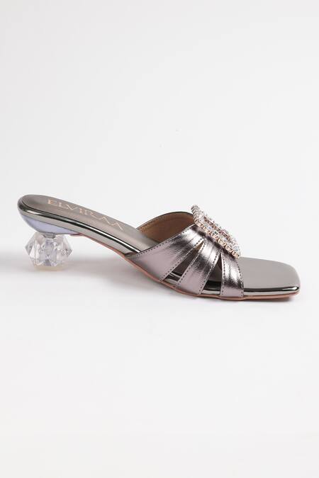 Elviraa By Pranali A Oswal Stone Embellished Metallic Heels 