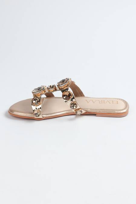 Buy_Elviraa By Pranali A Oswal_Gold Stone Embellished Metallic Flats _Online_at_Aza_Fashions
