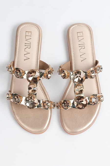 Elviraa By Pranali A Oswal Metallic Stone Embellished Flats 