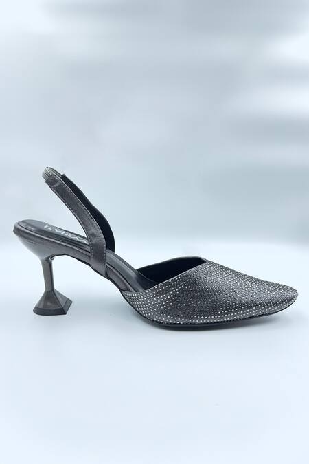 Elviraa By Pranali A Oswal Grey Rhinestone Embellished Spool Heels Online at Aza Fashions Elviraa By Pranali A Oswal_Grey Rhinestone Embellished Spool Heels _Online_at_Aza_Fashions