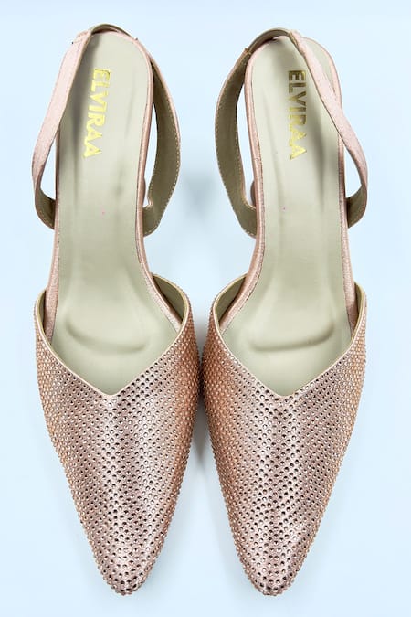Elviraa By Pranali A Oswal Metallic Rhinestone Embellished Spool Heels 