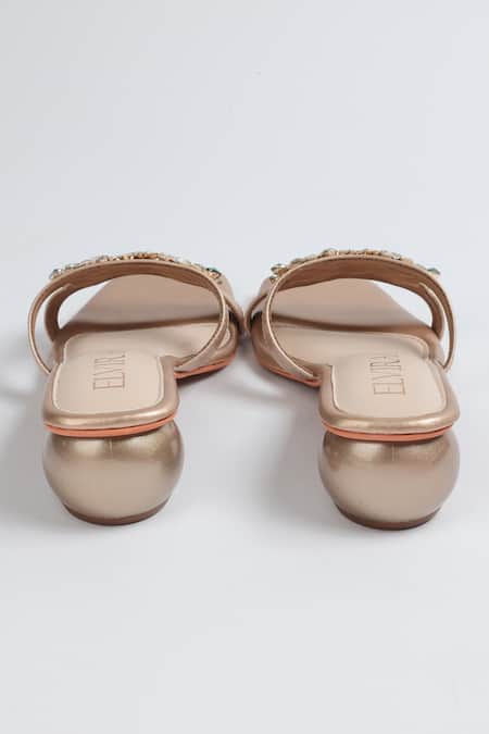 Elviraa By Pranali A Oswal_Gold Stones Embellished Round Heels _Online_at_Aza_Fashions