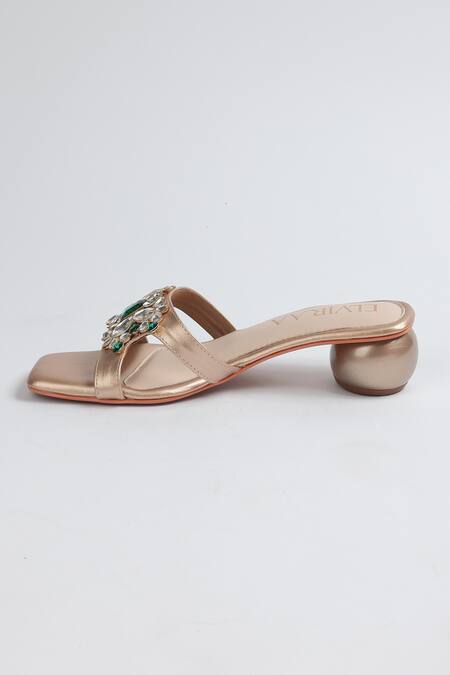Buy_Elviraa By Pranali A Oswal_Gold Stones Embellished Round Heels _Online_at_Aza_Fashions