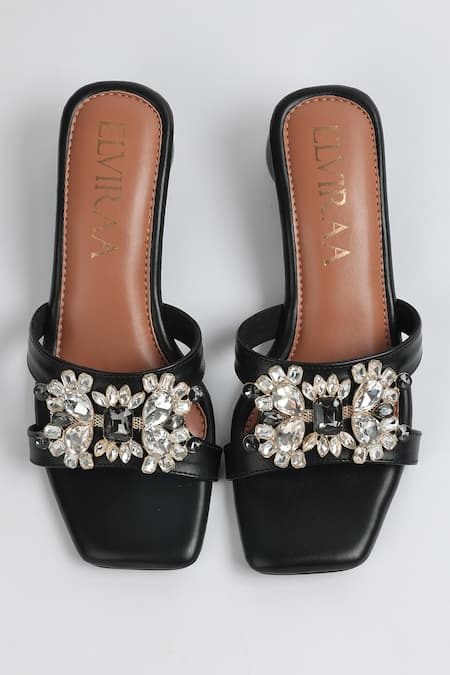 Elviraa By Pranali A Oswal Stone Embellished Round Block Heels 