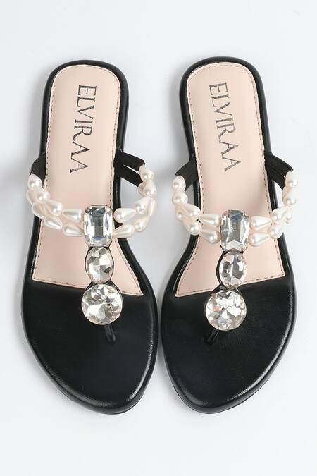 Elviraa By Pranali A Oswal Stone Embellished T-Strap Flats 