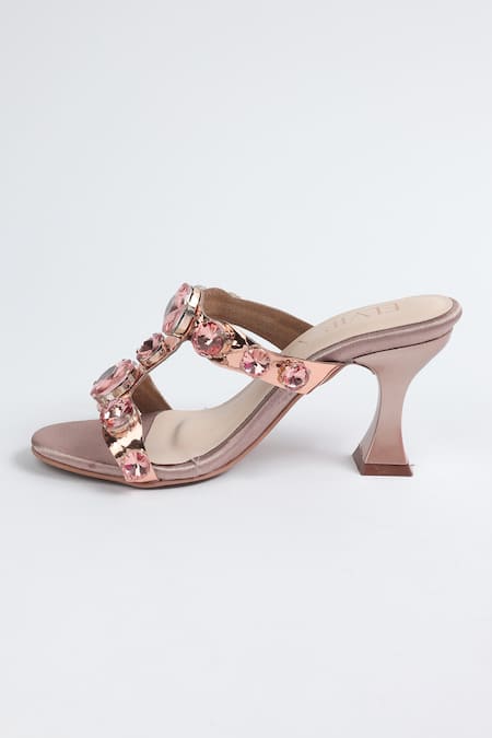 Elviraa By Pranali A Oswal Stone Embellished T-Strap Heels 