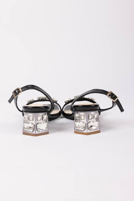 Buy_Elviraa By Pranali A Oswal_Black Stone Embellished Block Heels _Online_at_Aza_Fashions
