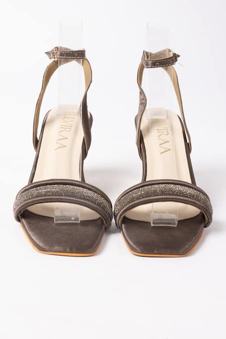 Elviraa By Pranali A Oswal Rhinestone Embellished Puffy Strap Heels 