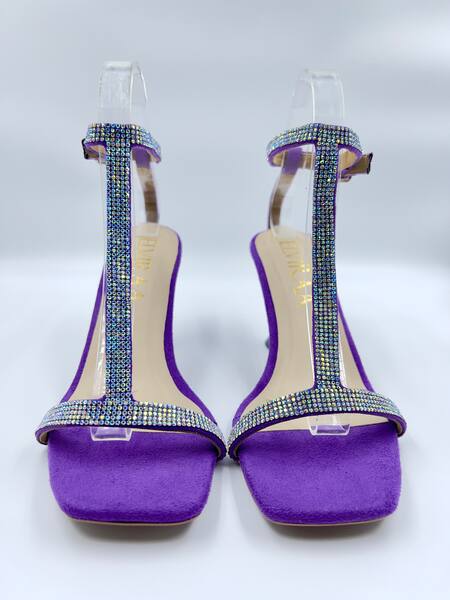 Elviraa By Pranali A Oswal Rhinestone Embellished T-Strap French Heels 