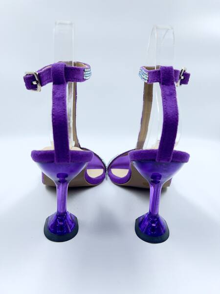Elviraa By Pranali A Oswal_Purple Rhinestone Embellished T-strap French Heels _Online_at_Aza_Fashions