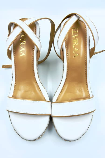 Elviraa By Pranali A Oswal White Jute Striped Wedges 