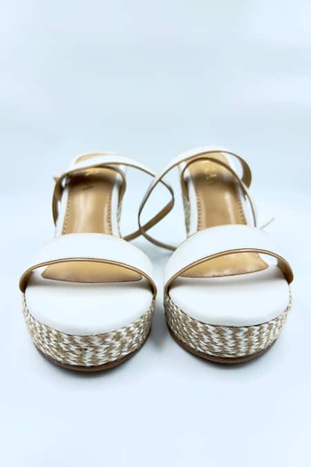 Elviraa By Pranali A Oswal White Jute Striped Wedges 