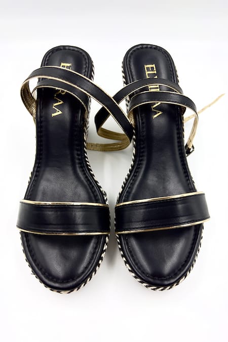 Elviraa By Pranali A Oswal Black Plain Jute Striped Wedges 