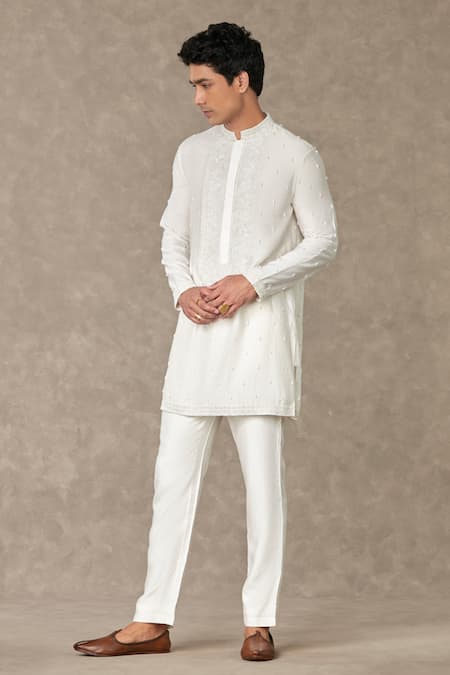 Masaba_Ivory Chanderi Embroidered Pearl Embellished Short Kurta_Online_at_Aza_Fashions