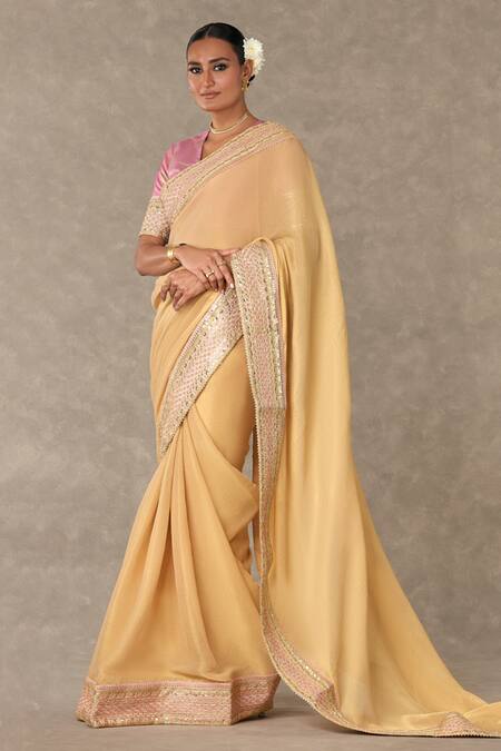 Masaba Gold Tissue, Georgette Embroidered Bordered Saree With Unstitched Blouse Piece Online at Aza Fashions Masaba_Gold Tissue, Georgette Embroidered Bordered Saree With Unstitched Blouse Piece_Online_at_Aza_Fashions