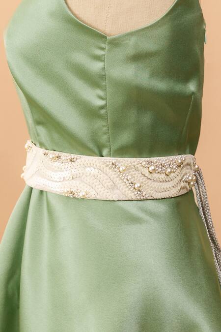 Shop Mehraki White Pearls, Sequins The Gallore Embroidered Belt Online at Aza Fashions Shop_Mehraki_White Pearls, Sequins The Gallore Embroidered Belt_Online_at_Aza_Fashions