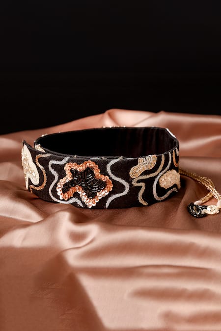 Mehraki Black Zari, Sequins, Embroidery The Whimsical Weaves Belt Online at Aza Fashions Mehraki_Black Zari, Sequins, Embroidery The Whimsical Weaves Belt_Online_at_Aza_Fashions