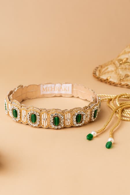Mehraki_Gold Stone Embroidered Elegance Belt _Online_at_Aza_Fashions