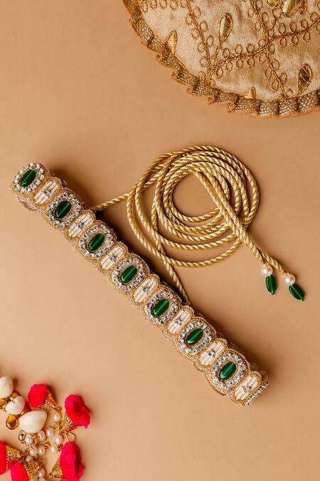 Buy_Mehraki_Gold Stone Embroidered Elegance Belt _Online_at_Aza_Fashions