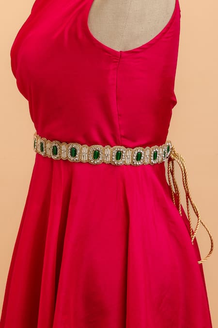 Mehraki_Gold Stone Embroidered Elegance Belt _at_Aza_Fashions