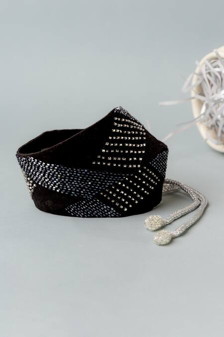 Mehraki_Black Cutdana The Slate Sparkle Embroidered Belt _Online_at_Aza_Fashions