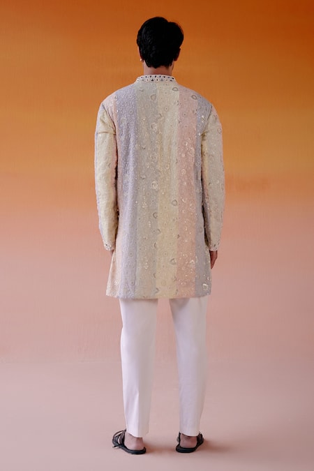 Shop Twenty Nine Multi Color Georgette, Cotton Chikankari Embroiderd Panelled Kurta And Pant Set at Aza Fashions Shop_Twenty Nine_Multi Color Georgette, Cotton Chikankari Embroiderd Panelled Kurta And Pant Set _at_Aza_Fashions