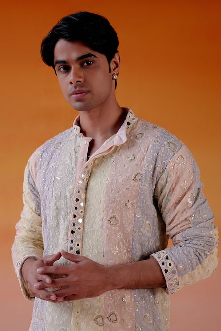 Shop Twenty Nine Multi Color Georgette, Cotton Chikankari Embroiderd Panelled Kurta And Pant Set Online at Aza Fashions Shop_Twenty Nine_Multi Color Georgette, Cotton Chikankari Embroiderd Panelled Kurta And Pant Set _Online_at_Aza_Fashions